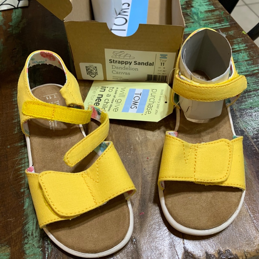 TOMS NWT in box girls yellow sandals